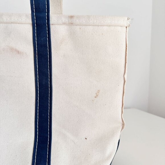 VINTAGE LLBEAN BOAT & TOTE BAG - WHITE WITH NAVY - MONOGRAM EFK - MEDIUM 16" - Picture 6 of 12